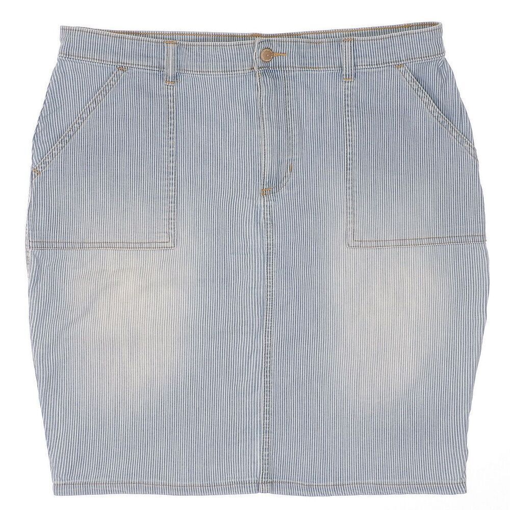 Lee Skirt Modern Series Mid Rise Fit Size 16 Womens Blue Jean Pinstripe 37x22